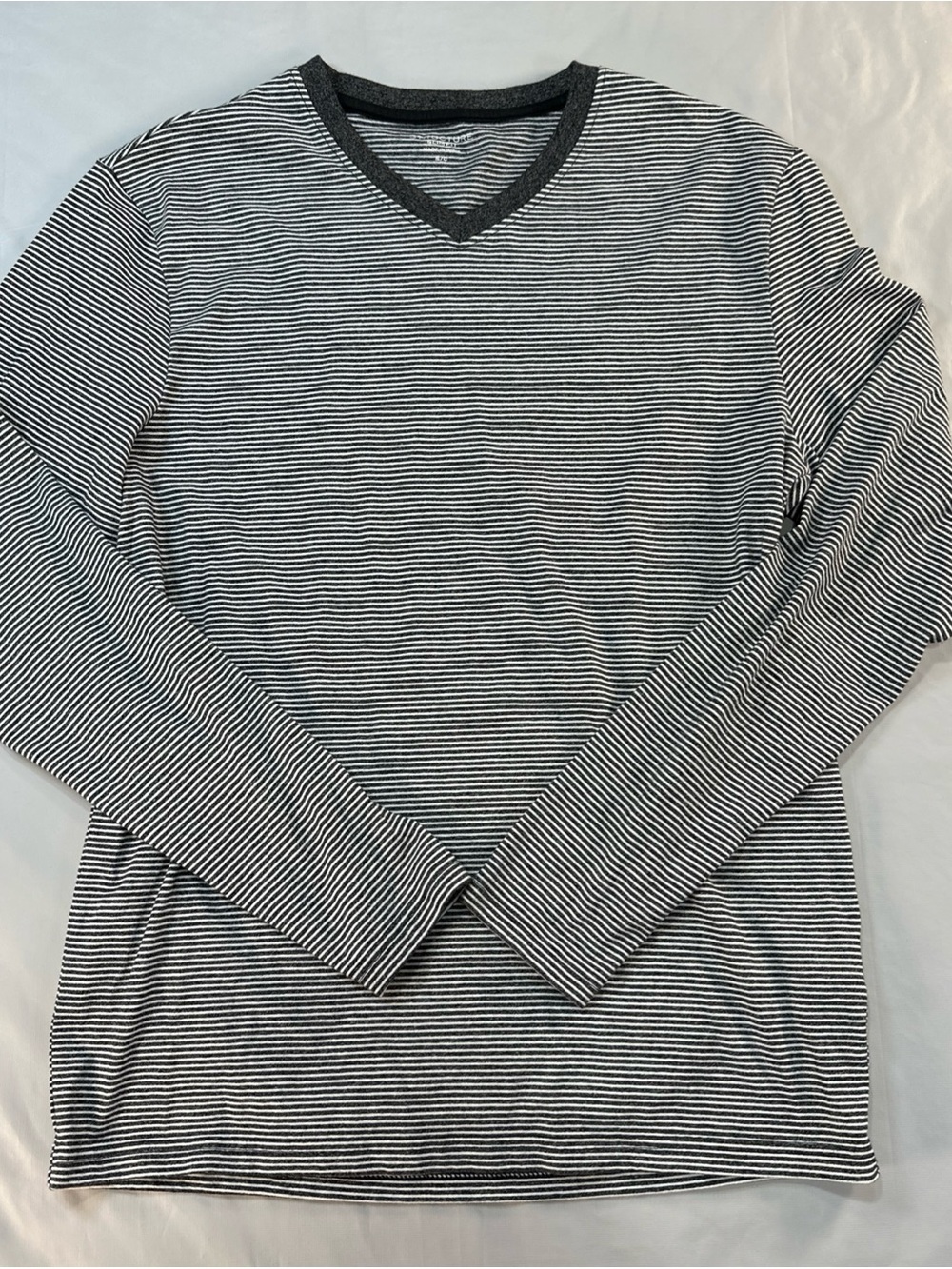 Structure Gray and White Striped V-Neck Long Sleeve Top